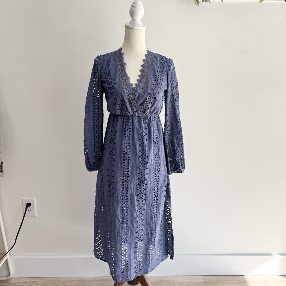 Bardot Alexa Blue Eyelet Midi Dress size 4 J4719